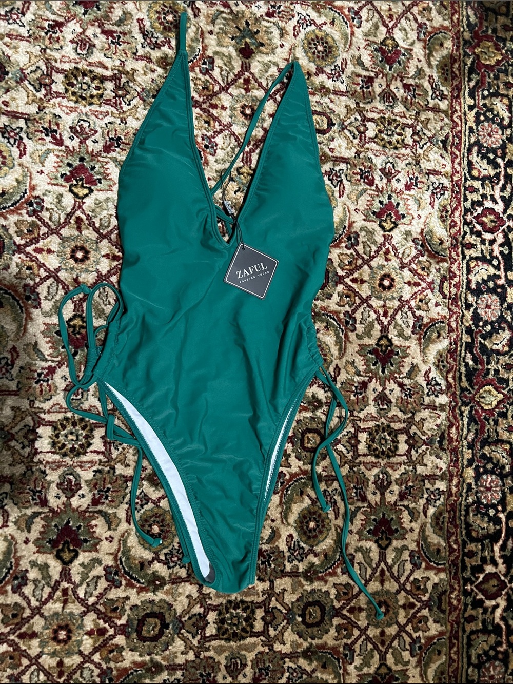 Zaful Green Plunge One-Piece Swimsuit Size Large 8-10 New